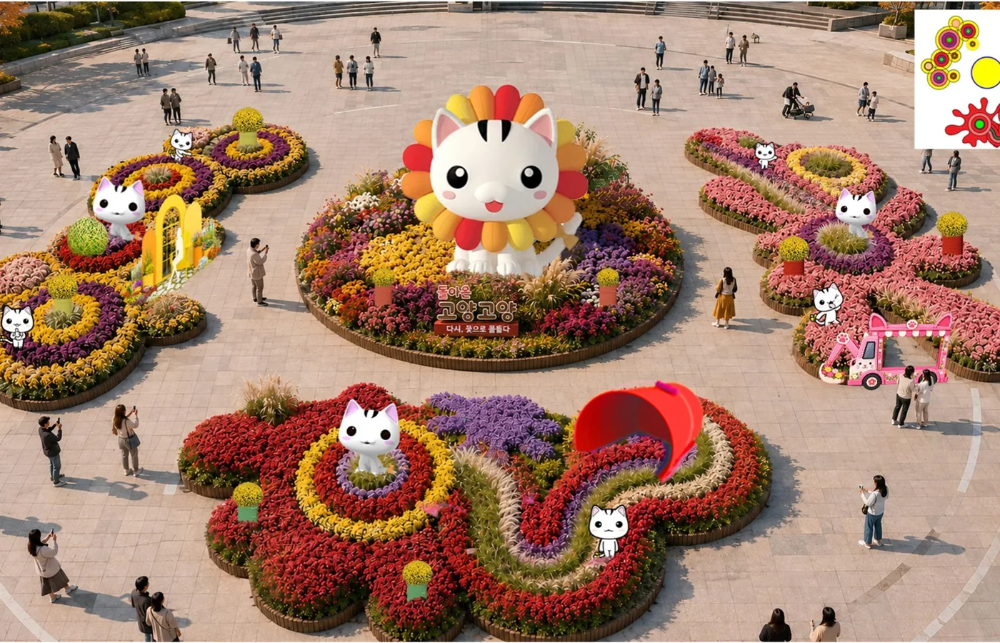 고양고양이 캐릭터와 형형색색 가을꽃으로 꾸민 일산호수공원 정원