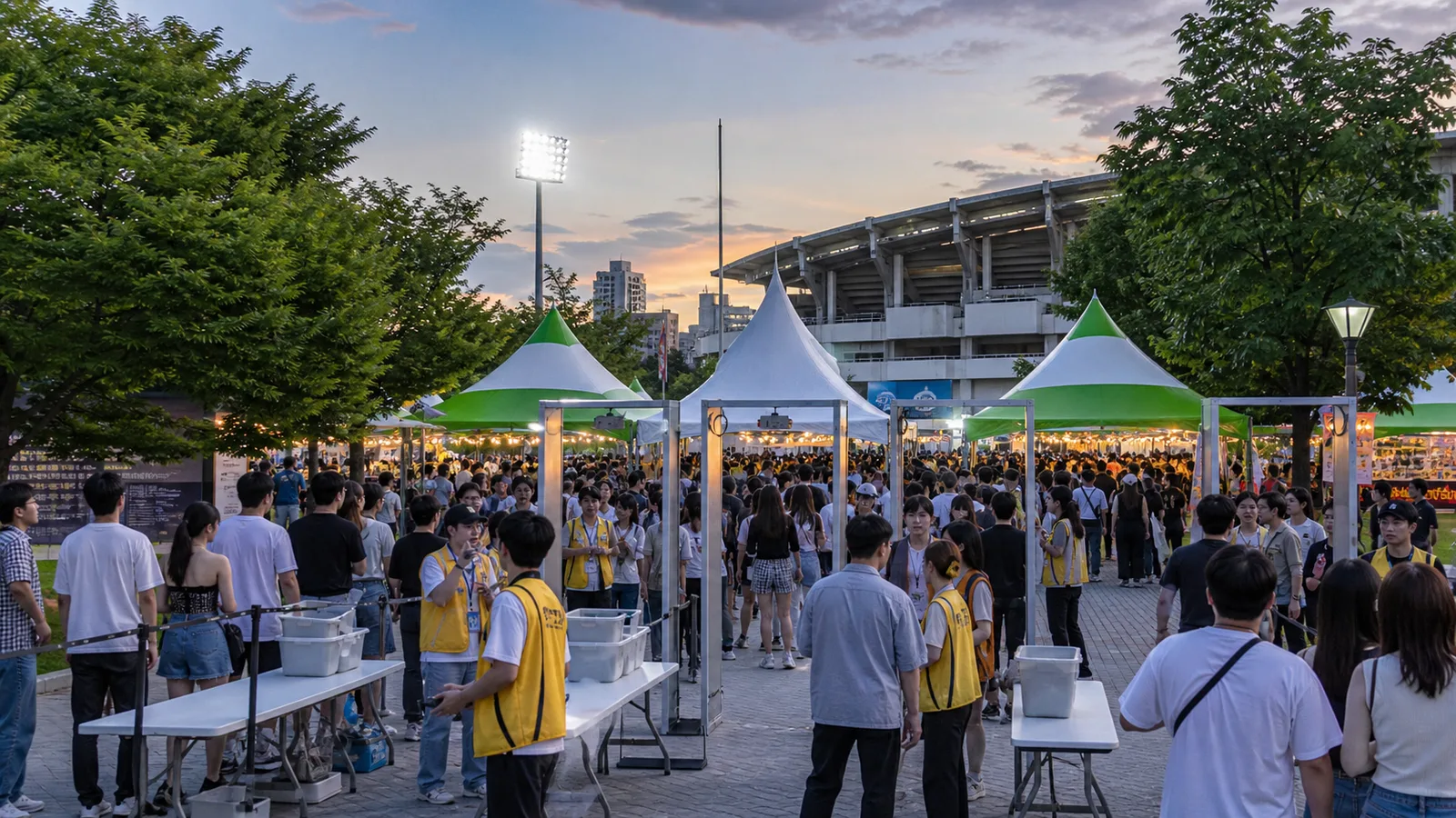 전주 가맥축제 입구에서 질서 있게 입장을 기다리는 성인 방문객