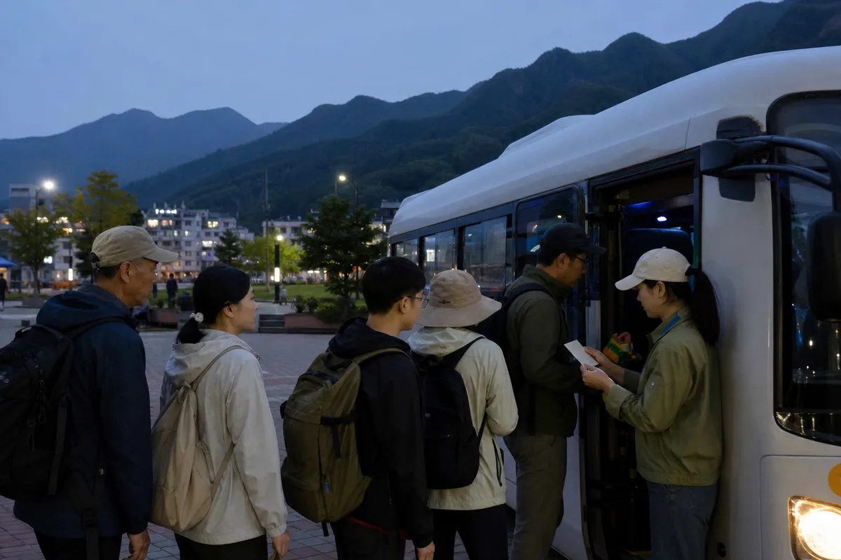무주 야간 생태탐사 셔틀에 차례로 탑승하는 가족